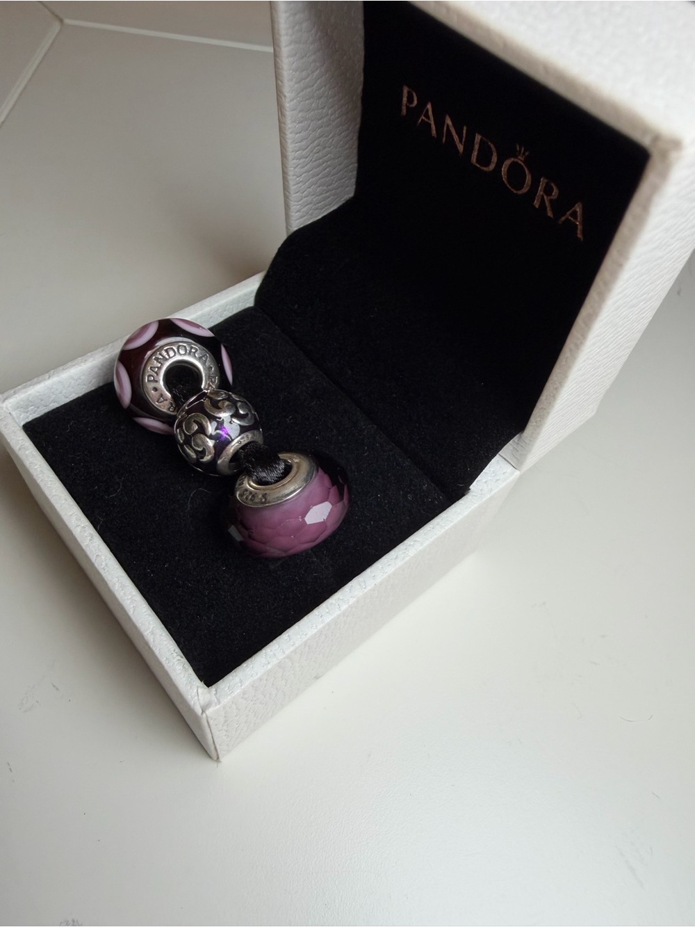 Pandora Purple Murano Glass & Sterling Silver Charm Trio - Retired Set of 3 - Picture 5 of 6